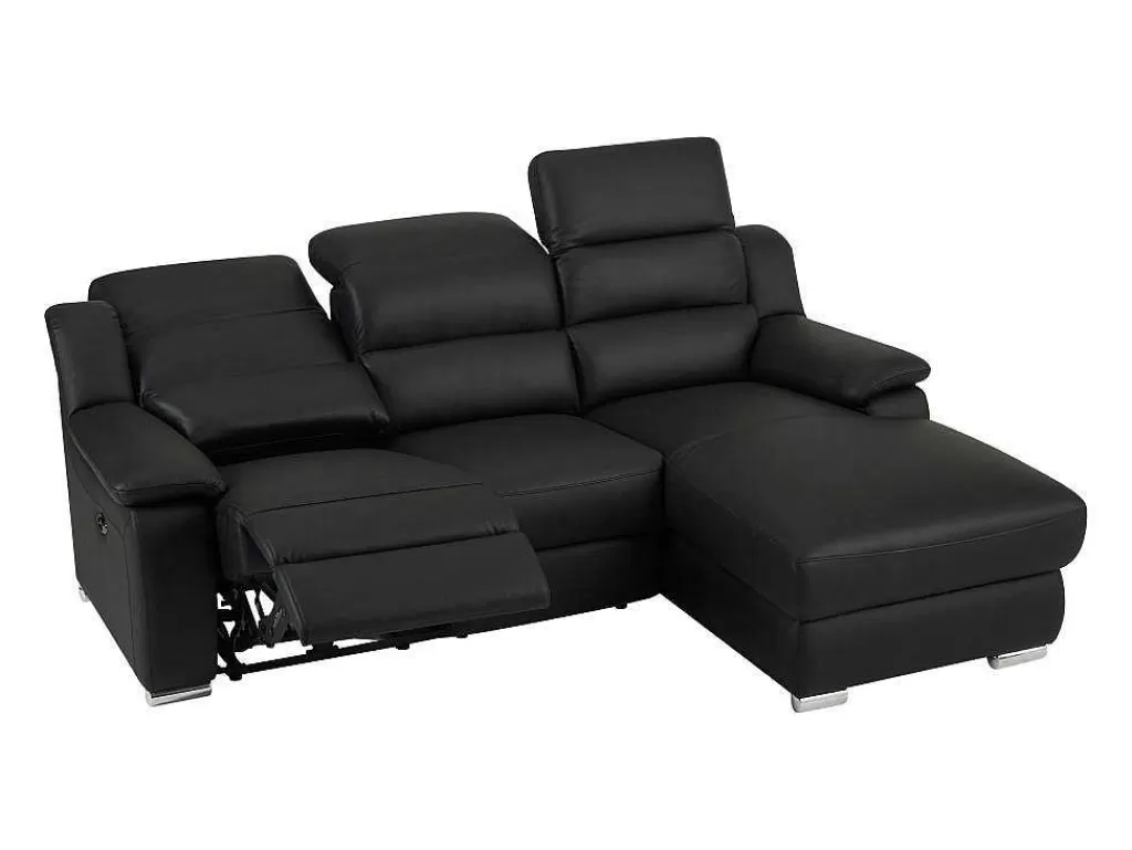 Sofá De Relaxamento Eletrico*Vente-unique Sofá De Canto Direito Articulado Eletrico Pele Preto - Arena Iii