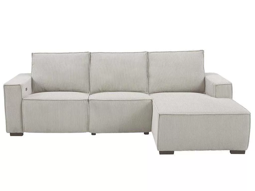 Promoções Sofás & Poltronas*Vente-unique Sofá De Canto Direito Articulado Eletrico Veludo Canelado Beige - Amelio