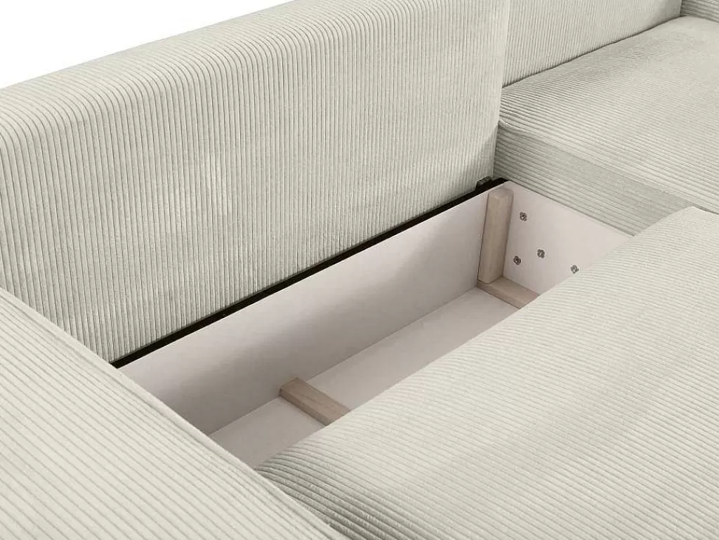 Promoções Sofás & Poltronas*Vente-unique Sofá De Canto Direito Convertivel Em Veludo Canelado Cor Bege - Amelia De Pascal Morabito