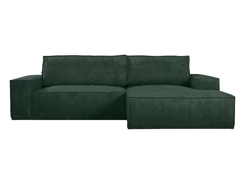 Promoções Sofás & Poltronas*Vente-unique Sofá De Canto Direito Convertivel Em Veludo Canelado Verde Abeto - Amelia De Pascal Morabito