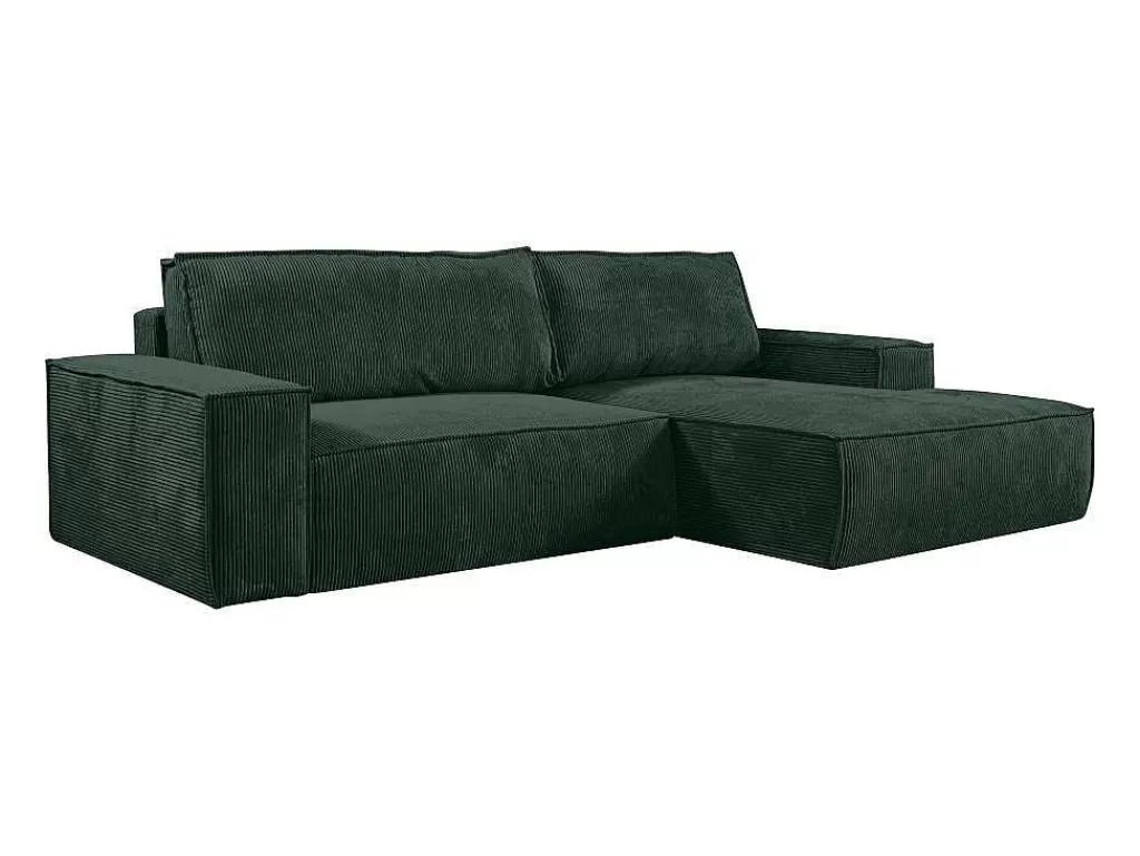 Promoções Sofás & Poltronas*Vente-unique Sofá De Canto Direito Convertivel Em Veludo Canelado Verde Abeto - Amelia De Pascal Morabito