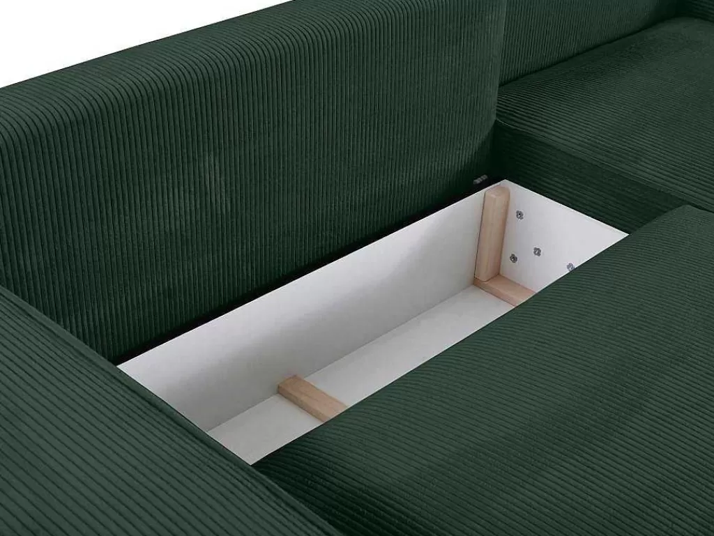 Promoções Sofás & Poltronas*Vente-unique Sofá De Canto Direito Convertivel Em Veludo Canelado Verde Abeto - Amelia De Pascal Morabito