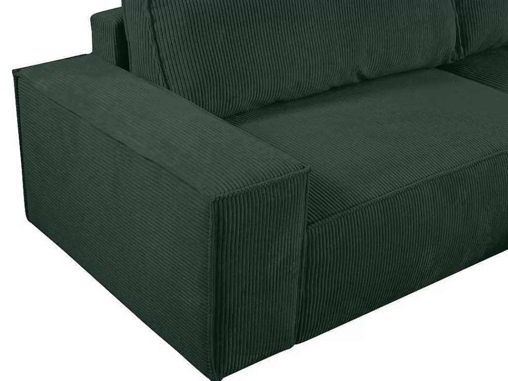 Promoções Sofás & Poltronas*Vente-unique Sofá De Canto Direito Convertivel Em Veludo Canelado Verde Abeto - Amelia De Pascal Morabito