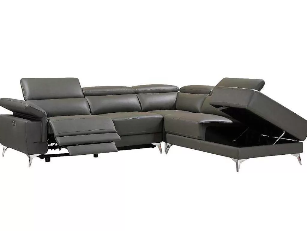 Sofá De Relaxamento Eletrico*LINEA Sofá Sofá De Canto Direito Relax Eletrico Em Pele Antracite - Pascaline