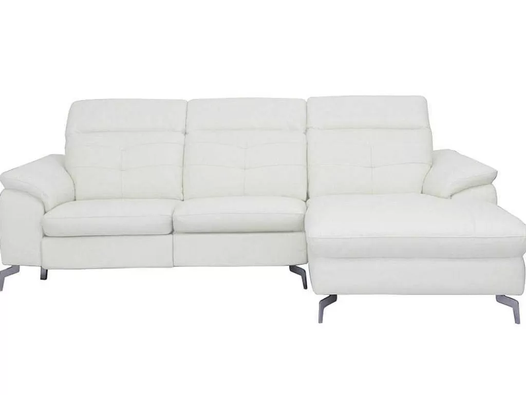 Sofá De Relaxamento Eletrico*Vente-unique Sofá De Canto Direito Relax Eletrico Em Pele De Bufalo Branco - Lismore