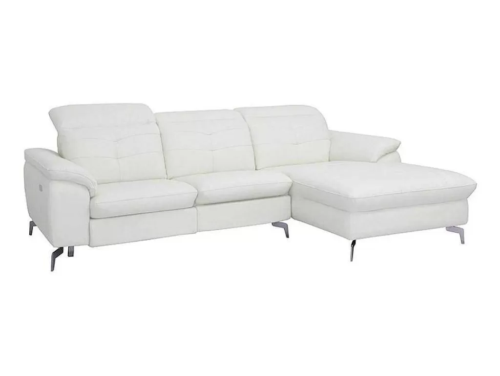 Sofá De Relaxamento Eletrico*Vente-unique Sofá De Canto Direito Relax Eletrico Em Pele De Bufalo Branco - Lismore