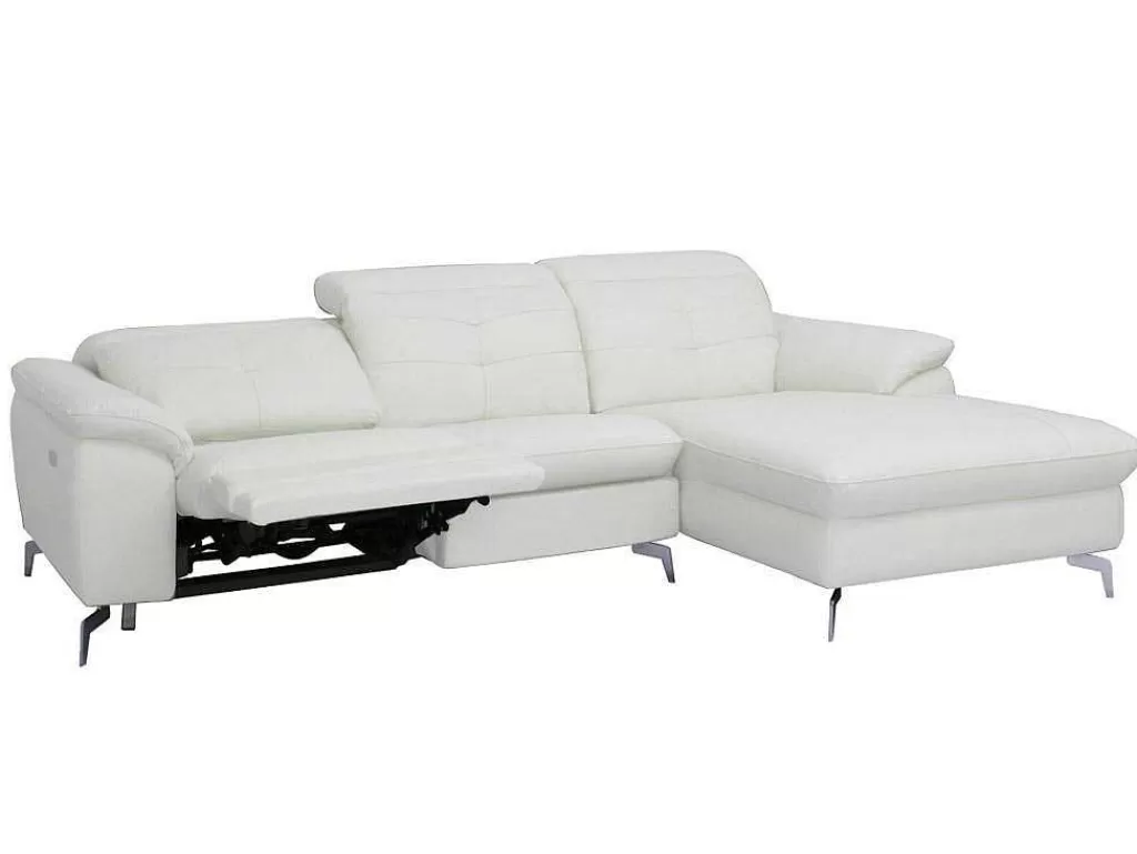 Sofá De Relaxamento Eletrico*Vente-unique Sofá De Canto Direito Relax Eletrico Em Pele De Bufalo Branco - Lismore