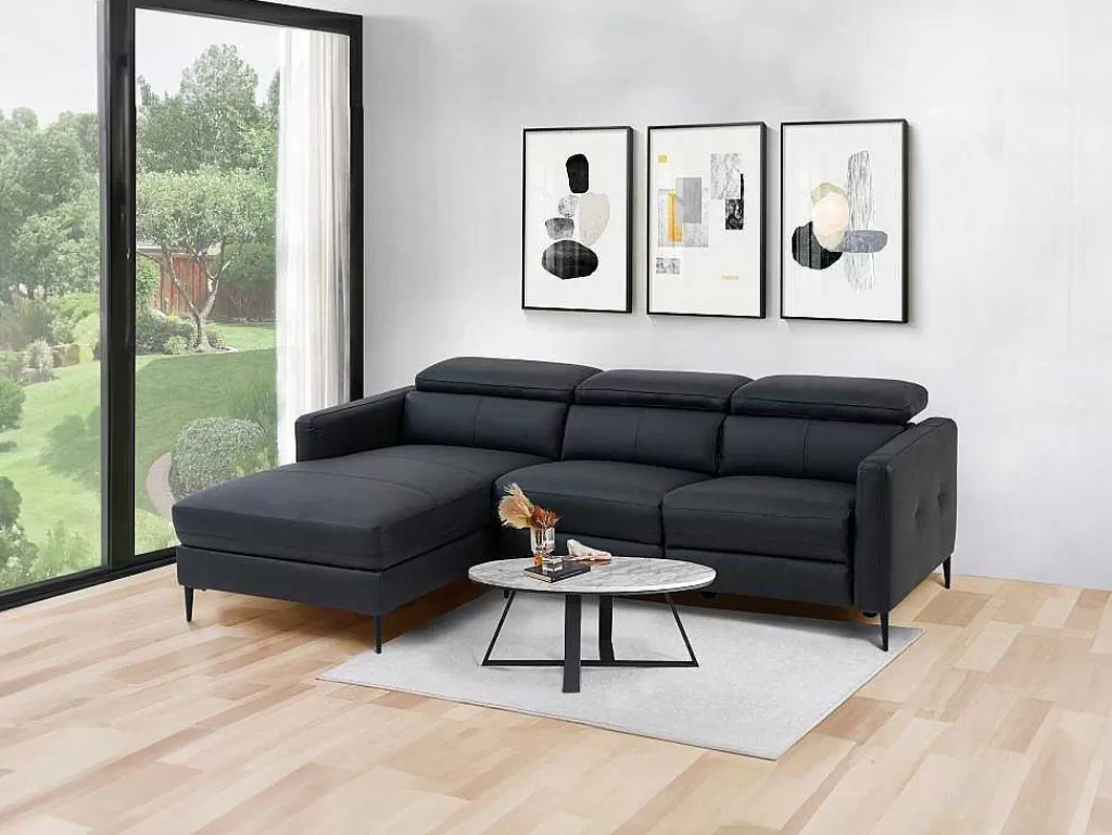 Sofá De Relaxamento Eletrico*LINEA Sofá Sofá De Canto Esquerdo Articulado Eletrico Em Couro Preto - Fuseta