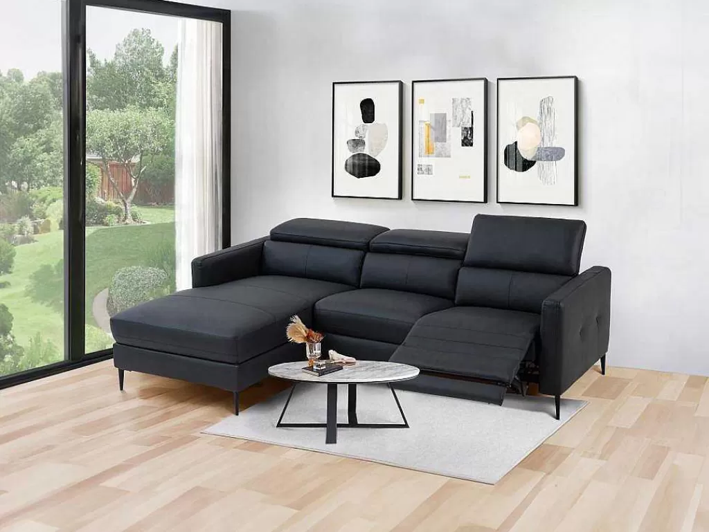 Sofá De Relaxamento Eletrico*LINEA Sofá Sofá De Canto Esquerdo Articulado Eletrico Em Couro Preto - Fuseta