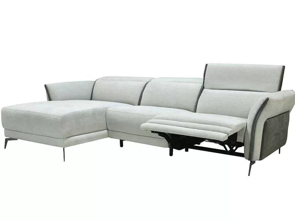 Sofá De Relaxamento Eletrico*Vente-unique Sofá De Canto Esquerdo Articulado Eletrico Em Tecido Cinzento-Claro E Cinzento Antracite - Geraldine