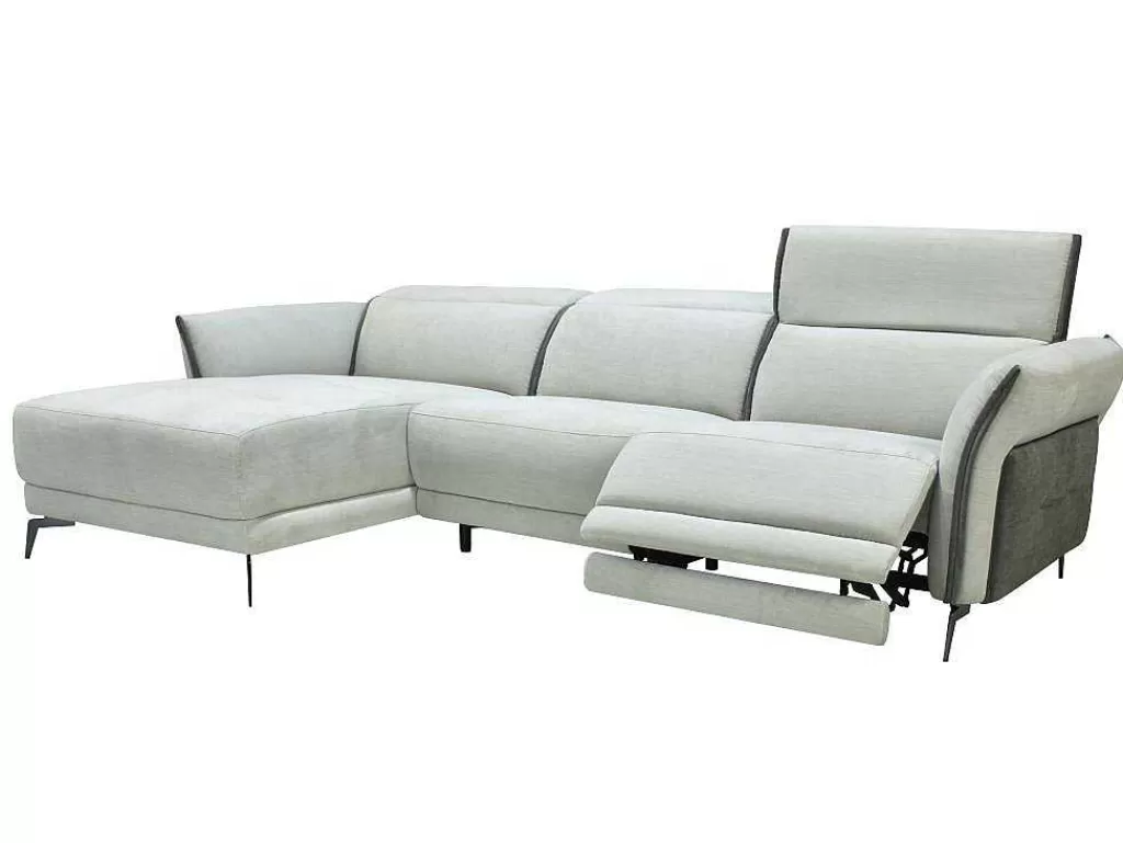 Sofá De Relaxamento Eletrico*Vente-unique Sofá De Canto Esquerdo Articulado Eletrico Em Tecido Cinzento-Claro E Cinzento Antracite - Geraldine