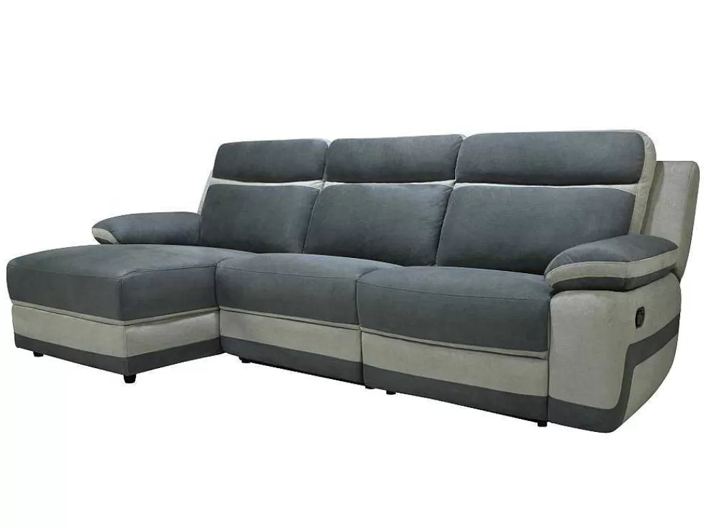 Sofá De Relaxamento Manual*Vente-unique Sofá De Canto Esquerdo Articulado Microfibra Antracite E Faixas Cinzento-Claro - Talca