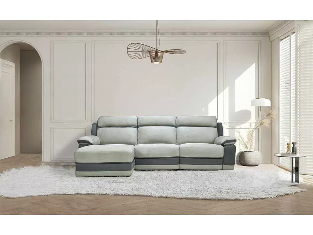Sofá De Relaxamento Manual*Vente-unique Sofá De Canto Esquerdo Articulado Microfinra Cinzento-Claro E Faixas Antracite - Talca
