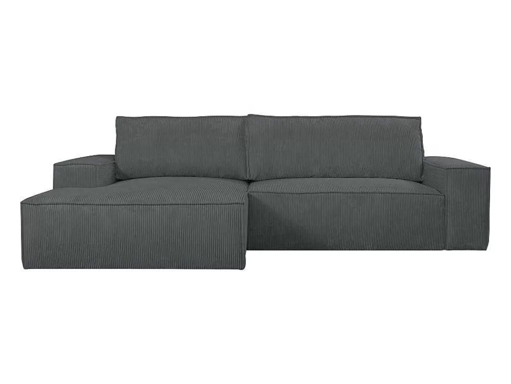Promoções Sofás & Poltronas*Vente-unique Sofá De Canto Esquerdo Convertivel Em Veludo Canelado Cor Cinzento Antracite - Amelia De Pascal Morabito