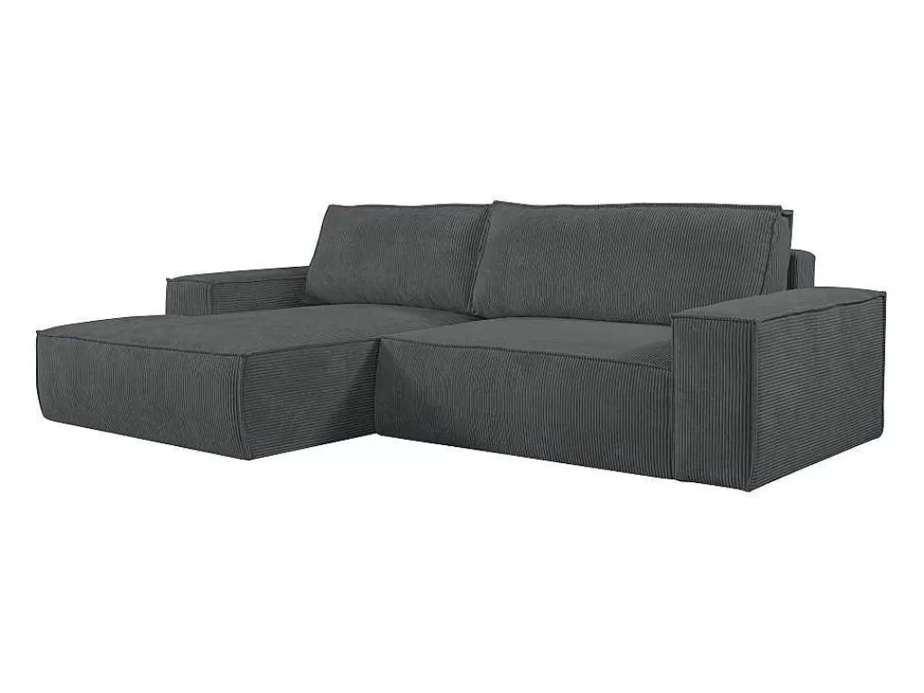 Promoções Sofás & Poltronas*Vente-unique Sofá De Canto Esquerdo Convertivel Em Veludo Canelado Cor Cinzento Antracite - Amelia De Pascal Morabito