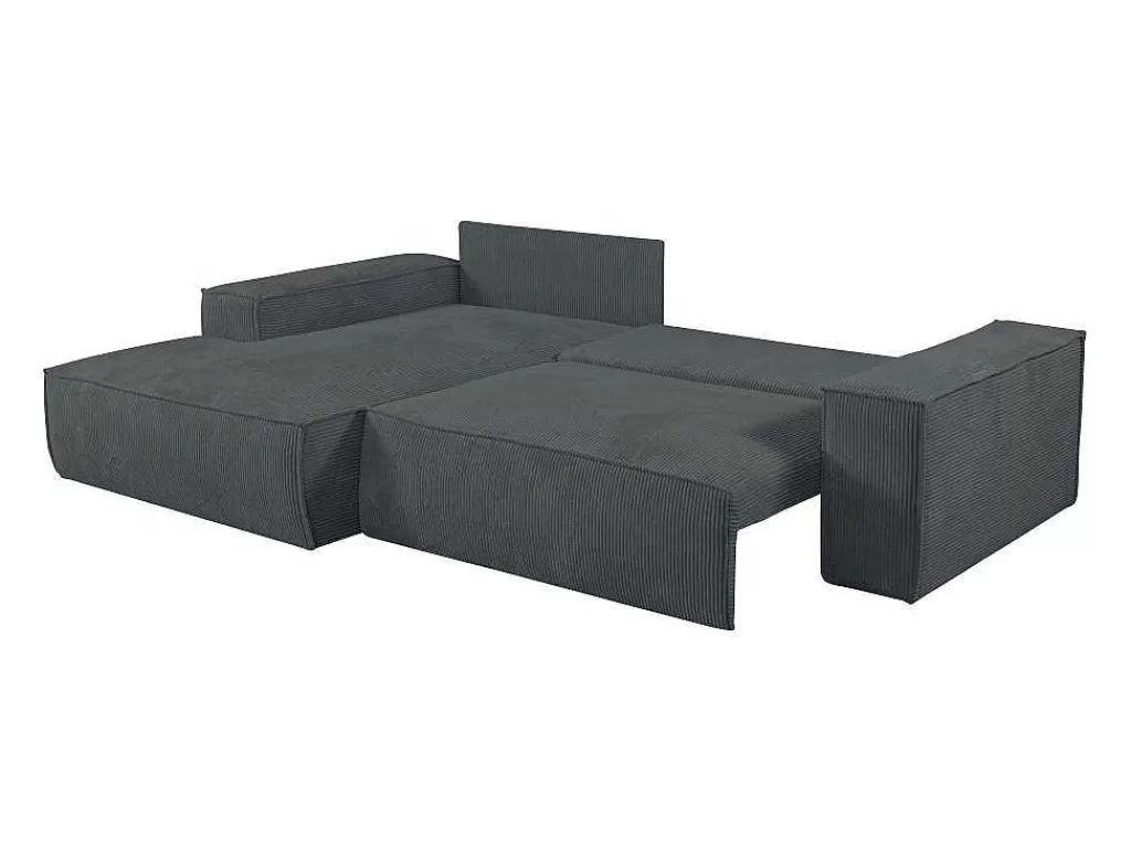 Promoções Sofás & Poltronas*Vente-unique Sofá De Canto Esquerdo Convertivel Em Veludo Canelado Cor Cinzento Antracite - Amelia De Pascal Morabito