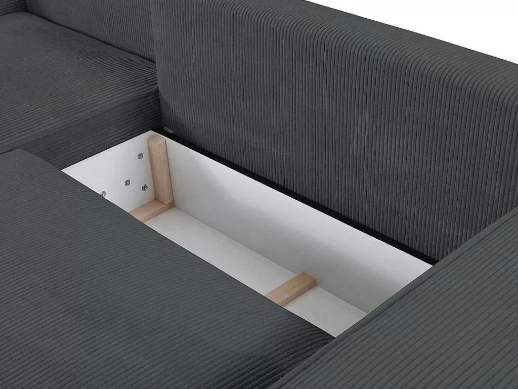 Promoções Sofás & Poltronas*Vente-unique Sofá De Canto Esquerdo Convertivel Em Veludo Canelado Cor Cinzento Antracite - Amelia De Pascal Morabito