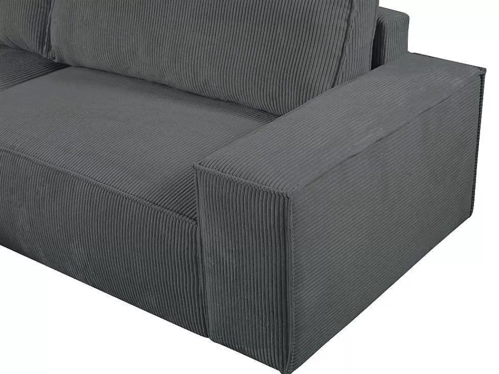 Promoções Sofás & Poltronas*Vente-unique Sofá De Canto Esquerdo Convertivel Em Veludo Canelado Cor Cinzento Antracite - Amelia De Pascal Morabito