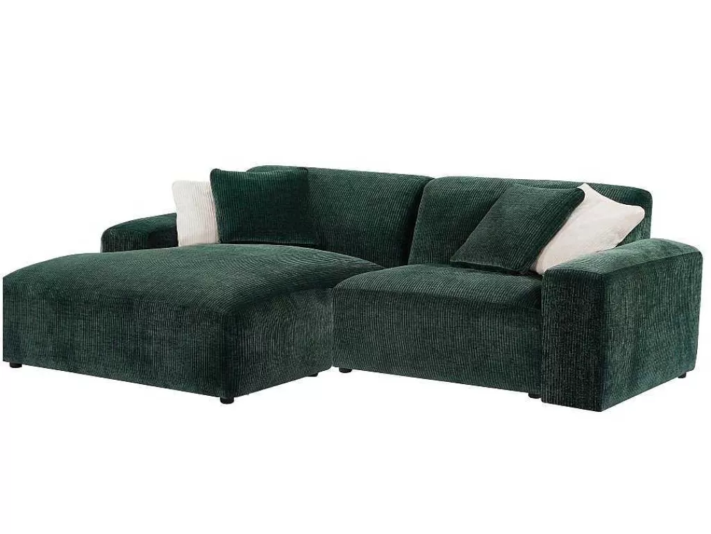 Sofá De 4 Lugares*Maison Céphy Sofá De Canto Esquerdo Em Veludo Canelado Verde Abeto - Tirono