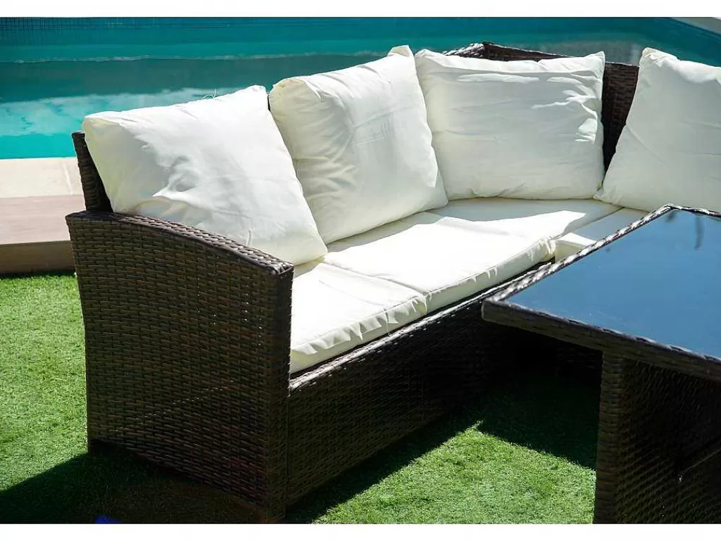 Conjunto Relax De Jardim*Saldosystocks Sofá De Canto Externo Com Terraco Sfs019 Marrom