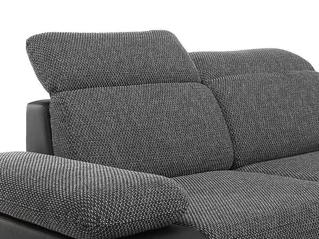 Sofá Em Pele Sintética*Vente-unique Sofá De Canto Modular Com Arrumação Em Tecido E Pele Sintética Bicolor Cinzento Escuro E Preto - Rabelais