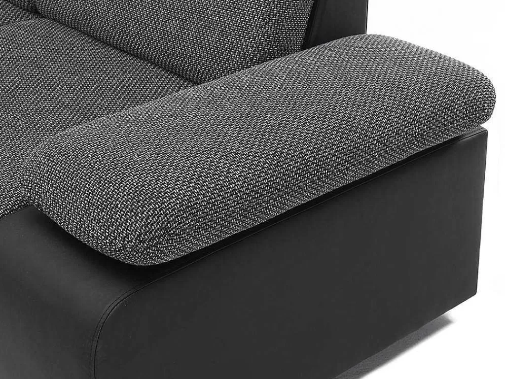 Sofá Em Pele Sintética*Vente-unique Sofá De Canto Modular Com Arrumação Em Tecido E Pele Sintética Bicolor Cinzento Escuro E Preto - Rabelais
