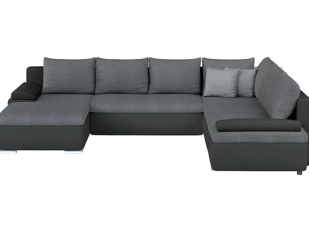 Sofá*Vente-unique Sofá De Canto Panorâmico Convertivel Em Cama E Reversivel Em Pele Sintética E Tecido Bicolor Preto E Cinzento - Dakota