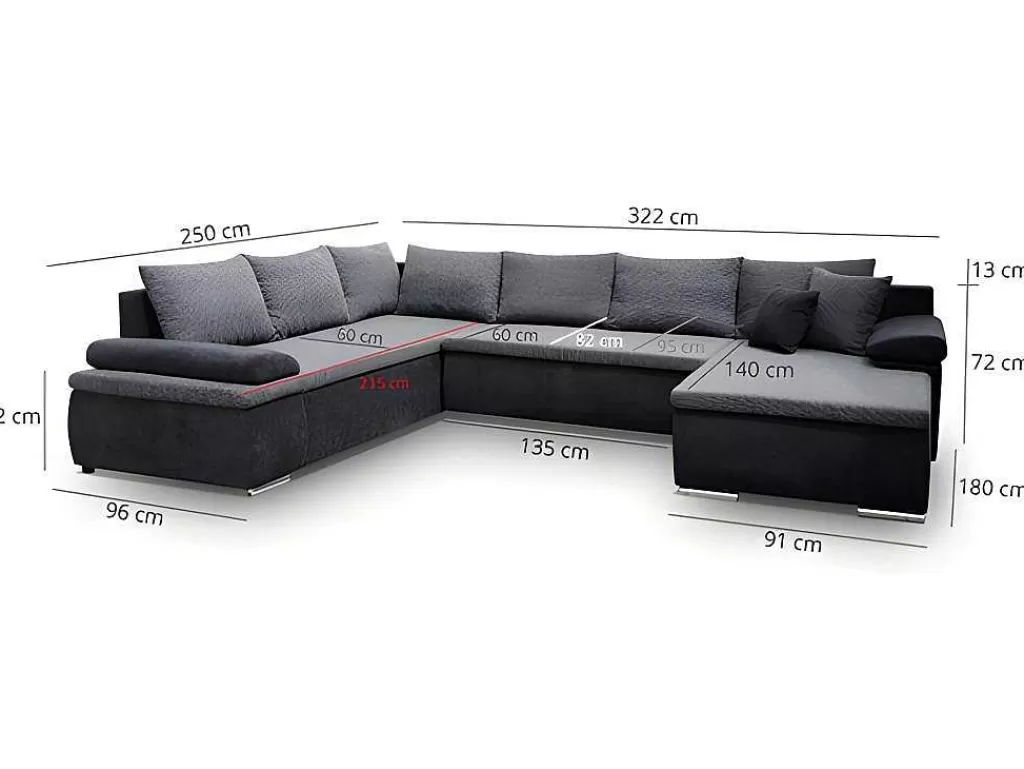 Sofá*Vente-unique Sofá De Canto Panorâmico Convertivel Em Cama E Reversivel Em Pele Sintética E Tecido Bicolor Preto E Cinzento - Dakota