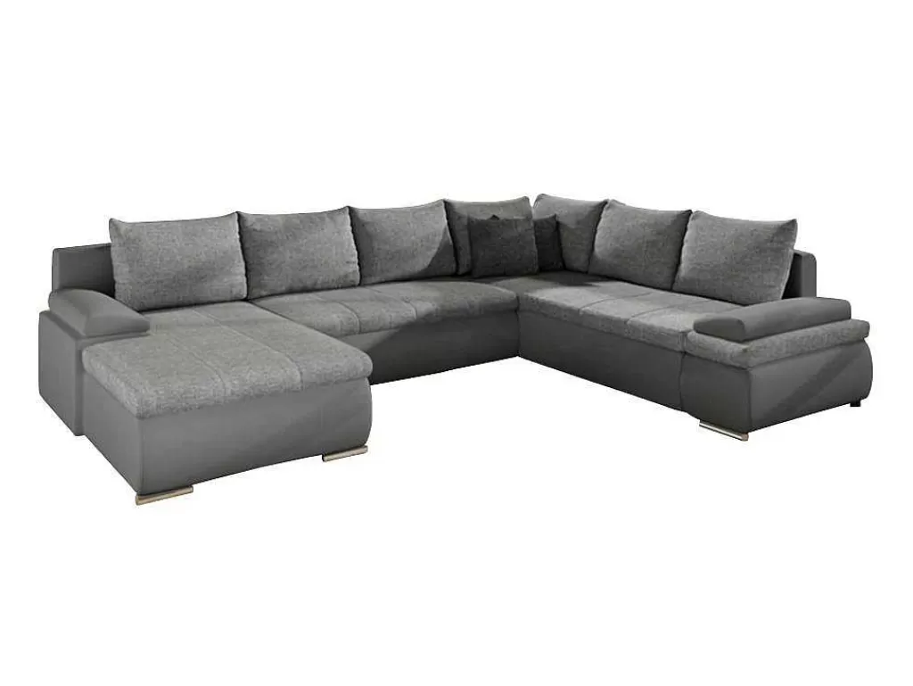 Sofá Panorâmico*Vente-unique Sofá De Canto Panorâmico Convertivel Em Cama E Reversivel Em Pele Sintética E Tecido Cinzento - Dakota