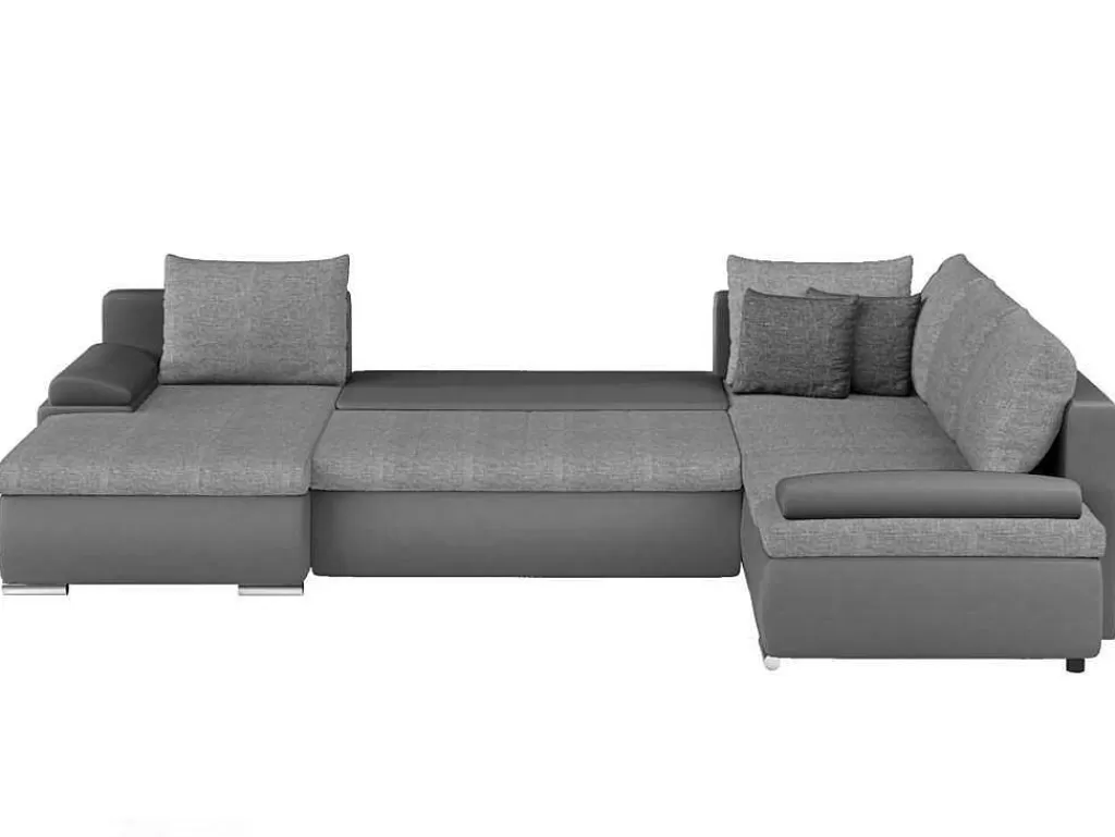 Sofá Panorâmico*Vente-unique Sofá De Canto Panorâmico Convertivel Em Cama E Reversivel Em Pele Sintética E Tecido Cinzento - Dakota