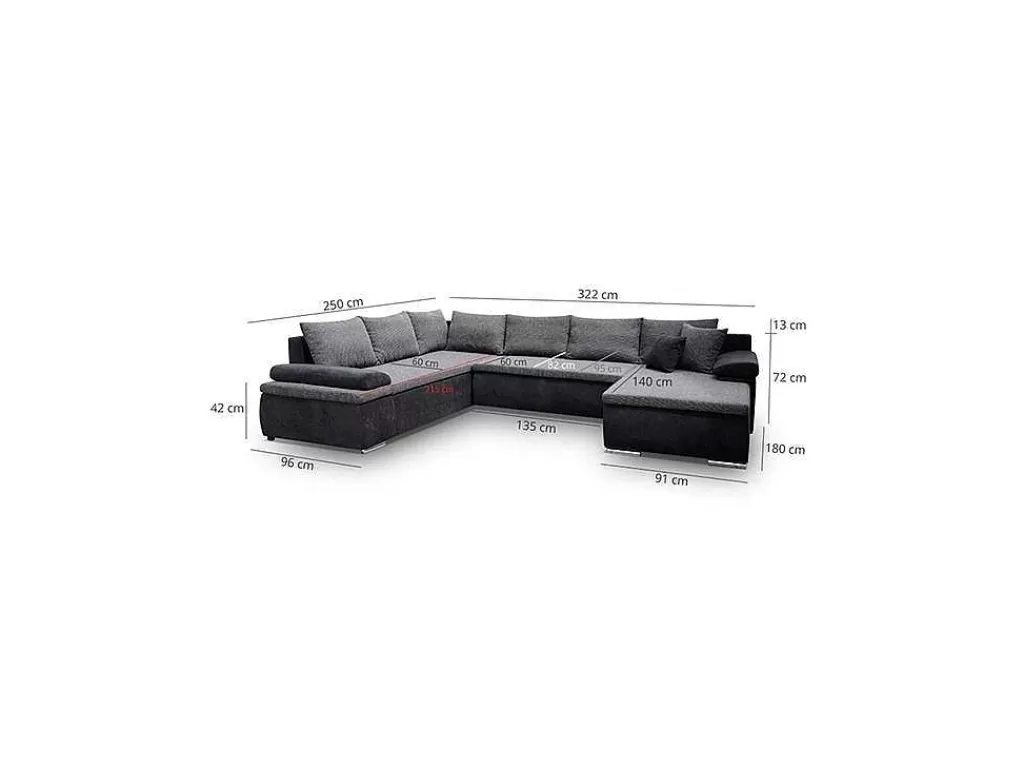 Sofá Panorâmico*Vente-unique Sofá De Canto Panorâmico Convertivel Em Cama E Reversivel Em Pele Sintética E Tecido Cinzento - Dakota