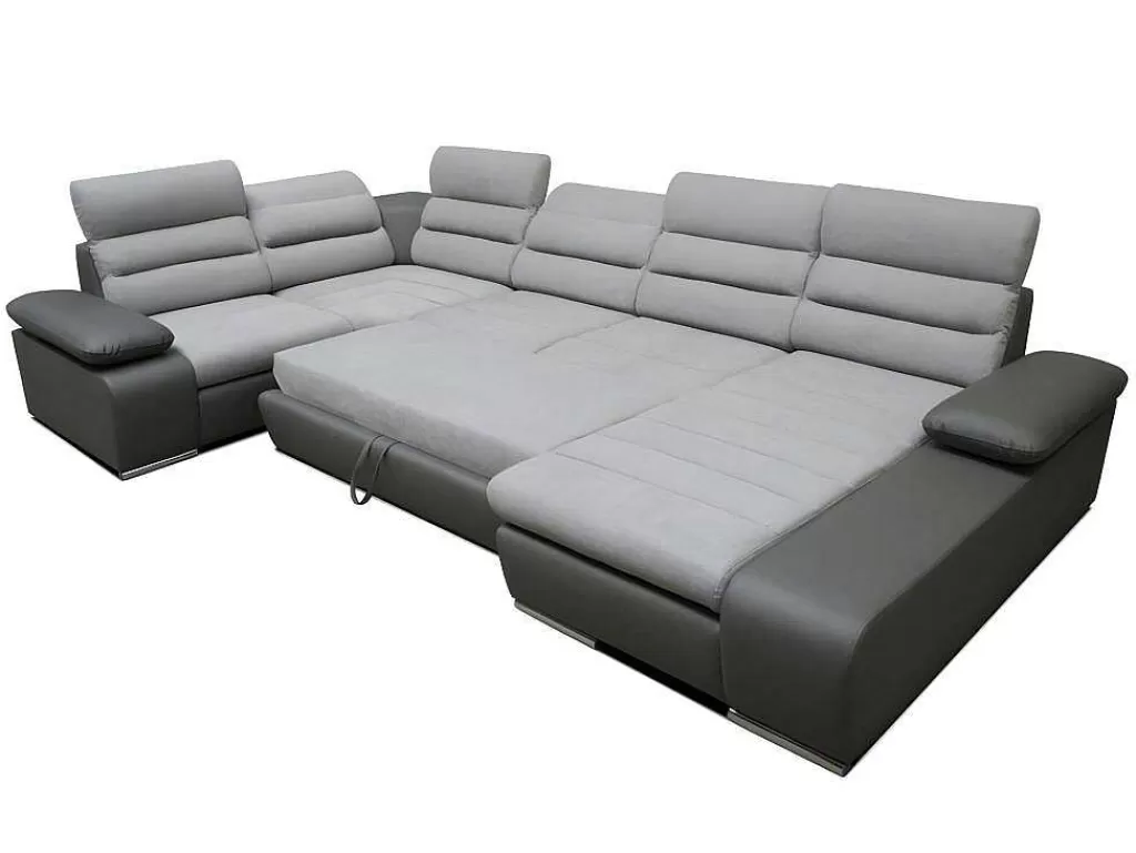Sofá Panorâmico*Vente-unique Sofá De Canto Panorâmico Modular Em Tecido E Pele Sintética Bicolor Cinzento Claro E Cinzento Escuro - Canto Direito - Boileau