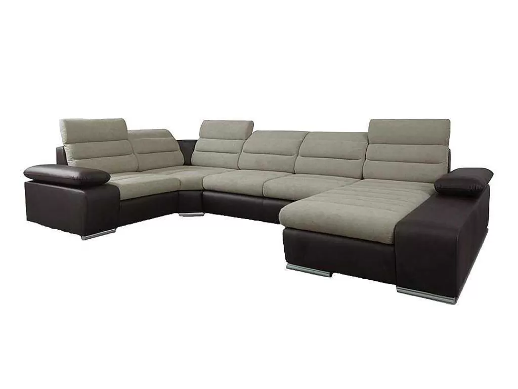Sofá Panorâmico*Vente-unique Sofá De Canto Panorâmico Modular Em Tecido E Pele Sintéticabicolor Bege E Castanho - Canto Direito - Boileau