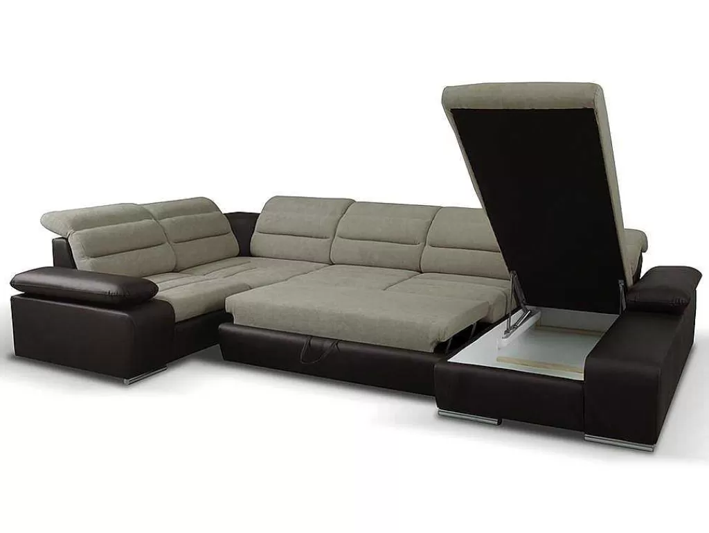 Sofá Panorâmico*Vente-unique Sofá De Canto Panorâmico Modular Em Tecido E Pele Sintéticabicolor Bege E Castanho - Canto Direito - Boileau