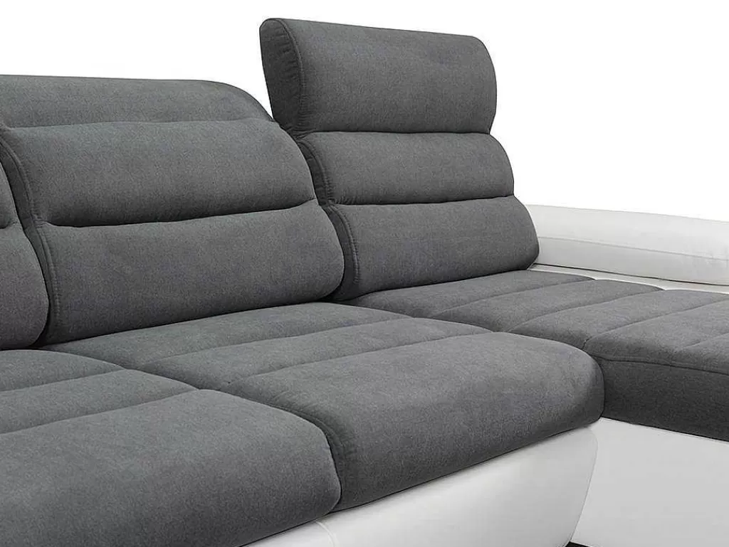 Sofá De Canto*Vente-unique Sofá De Canto Panorâmico Modular Em Tecido E Pele Sintéticabicolor Cinzento E Branco - Canto Direito - Boileau