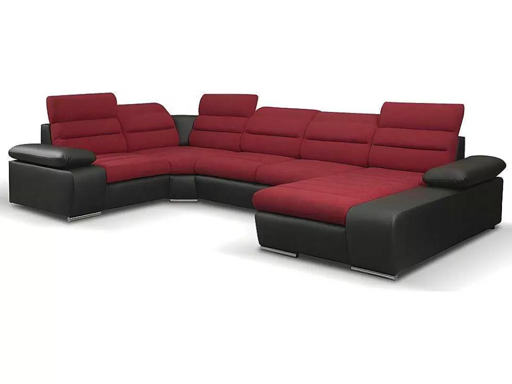 Sofá Panorâmico*Vente-unique Sofá De Canto Panorâmico Modular Em Tecido E Pele Sintéticabicolor Vermelho E Preto - Canto Direito - Boileau