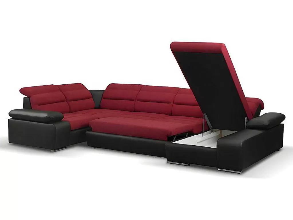 Sofá Panorâmico*Vente-unique Sofá De Canto Panorâmico Modular Em Tecido E Pele Sintéticabicolor Vermelho E Preto - Canto Direito - Boileau