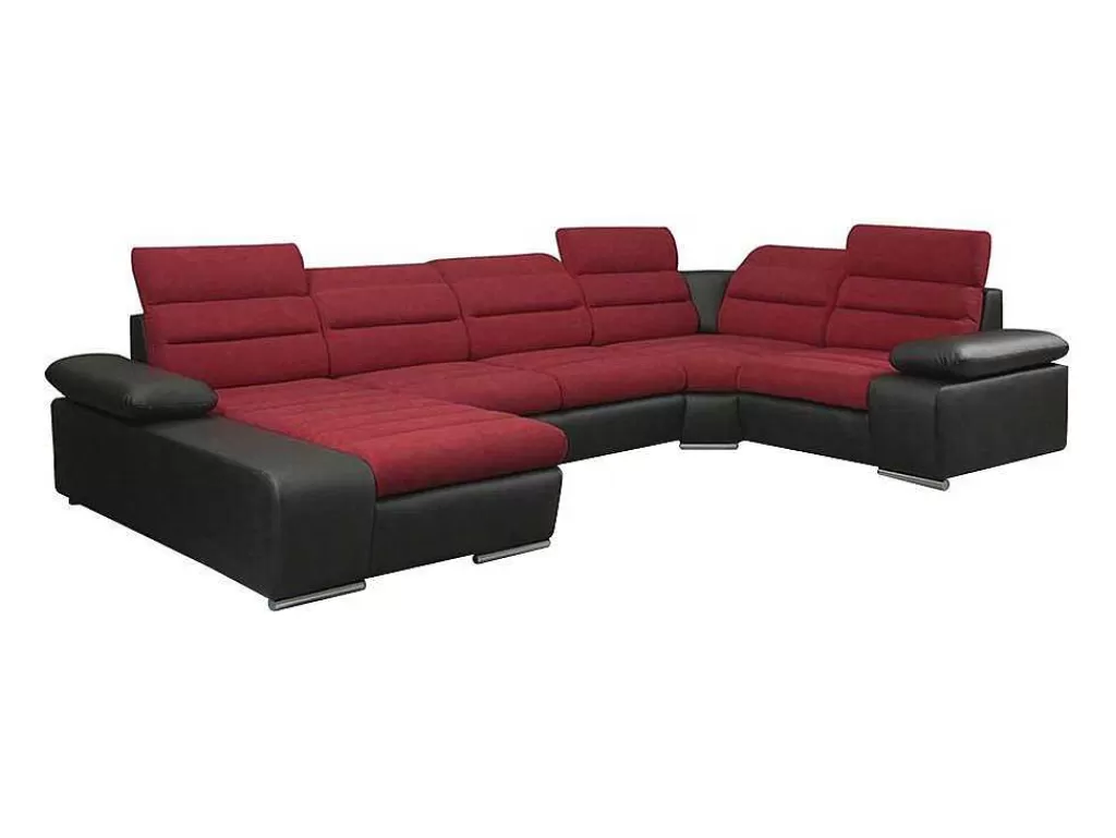Sofá Panorâmico*Vente-unique Sofá De Canto Panorâmico Modular Em Tecido E Pele Sintéticabicolor Vermelho E Preto - Canto Esquerdo - Boileau