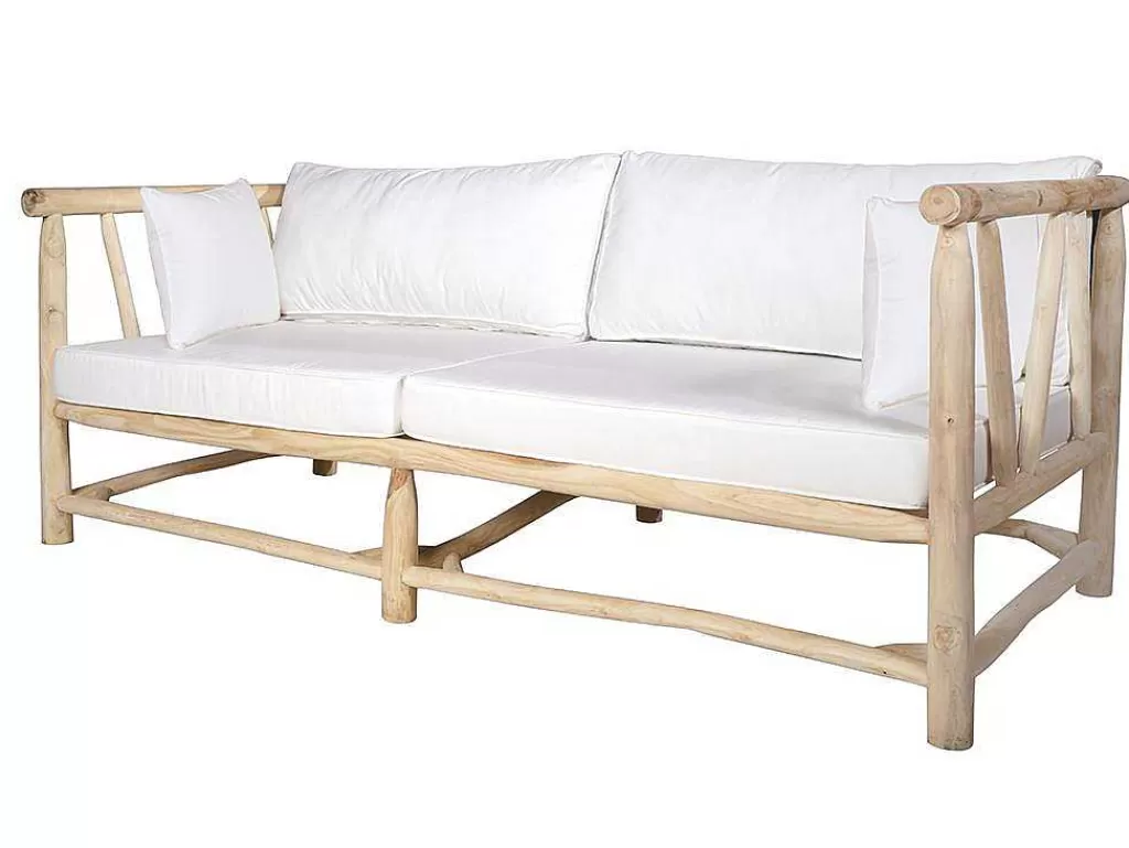 Conjunto Relax De Jardim*MYLIA Sofá De Jardim Em Teca Com Almofadoes Cor Natural Claro E Branco - Tulum