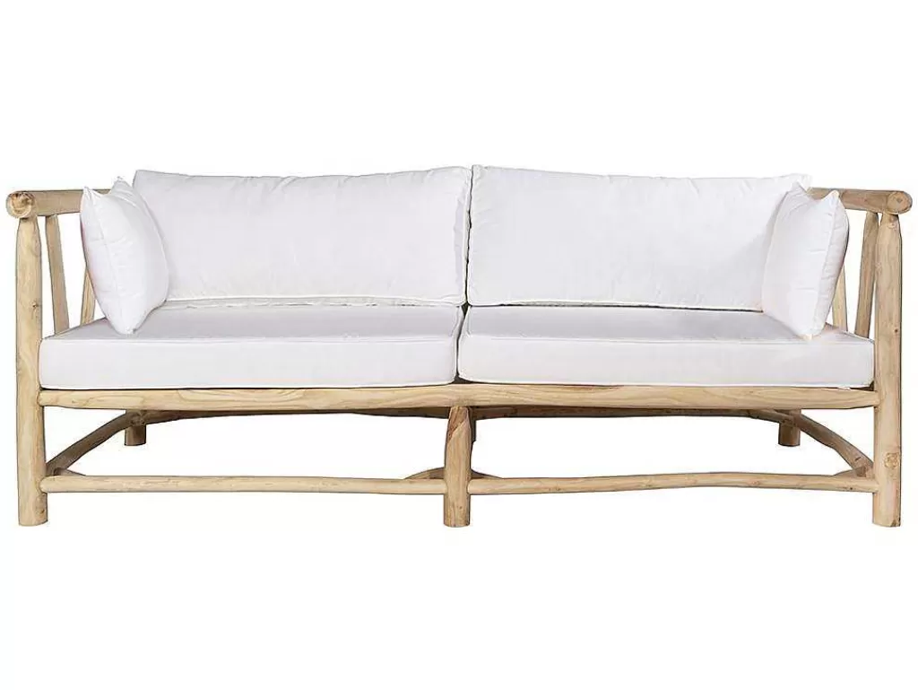 Conjunto Relax De Jardim*MYLIA Sofá De Jardim Em Teca Com Almofadoes Cor Natural Claro E Branco - Tulum