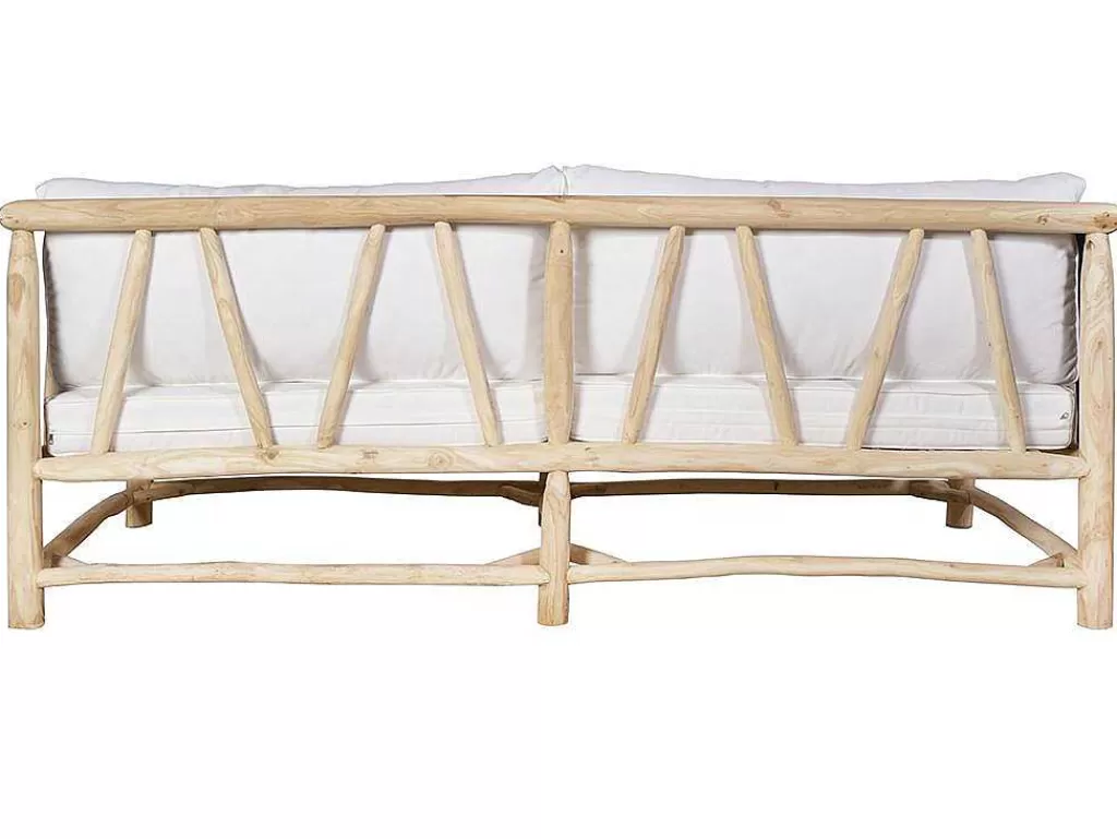 Conjunto Relax De Jardim*MYLIA Sofá De Jardim Em Teca Com Almofadoes Cor Natural Claro E Branco - Tulum