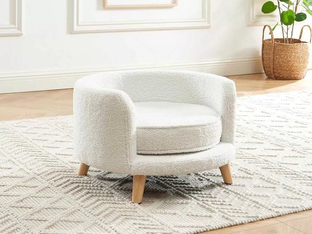 Acessórios Para Animais De Estimação*Vente-unique Sofá Para Animais Em Tecido Boucle E Pés De Madeira D.56 X A.35 Cm Branco - Misia