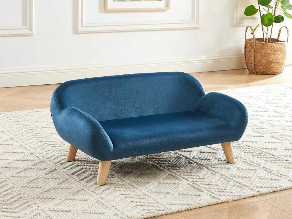 Acessórios Para Animais De Estimação*Vente-unique Sofá Para Animais Em Veludo E Pés Em Madeira C.72 X L.44 Cm Azul - Zolia