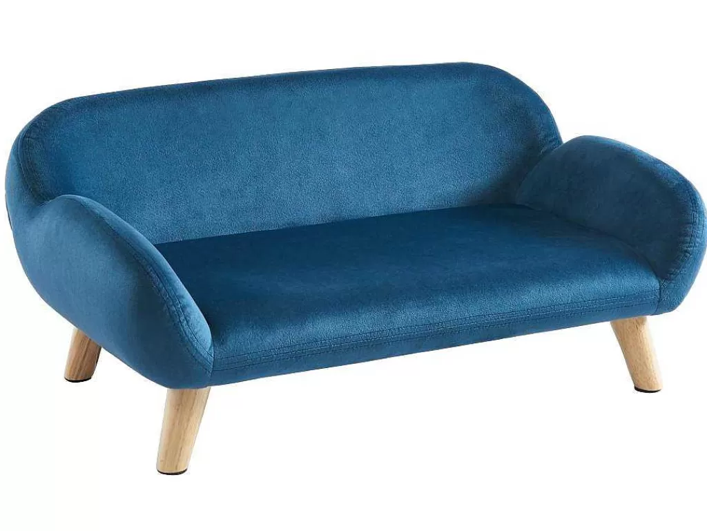 Acessórios Para Animais De Estimação*Vente-unique Sofá Para Animais Em Veludo E Pés Em Madeira C.72 X L.44 Cm Azul - Zolia