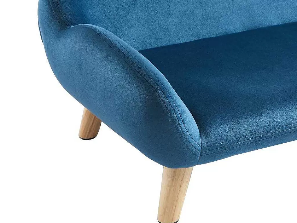 Acessórios Para Animais De Estimação*Vente-unique Sofá Para Animais Em Veludo E Pés Em Madeira C.72 X L.44 Cm Azul - Zolia