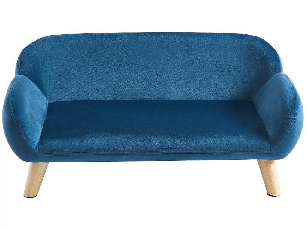 Acessórios Para Animais De Estimação*Vente-unique Sofá Para Animais Em Veludo E Pés Em Madeira C.72 X L.44 Cm Azul - Zolia