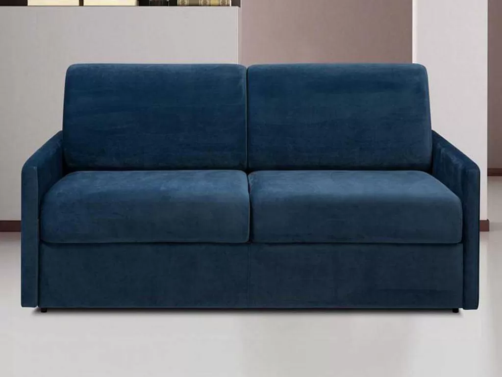 Sofá Cama De Abertura Rapida*Vente-unique Sofá-Cama De 3 Lugares Com Abertura Expresso De Veludo Azul Meia-Noite - Cama De 140 Cm E Colchão De 14 Cm - Calife