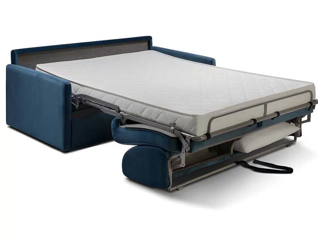 Sofá Cama De Abertura Rapida*Vente-unique Sofá-Cama De 3 Lugares Com Abertura Expresso De Veludo Azul Meia-Noite - Cama De 140 Cm E Colchão De 14 Cm - Calife