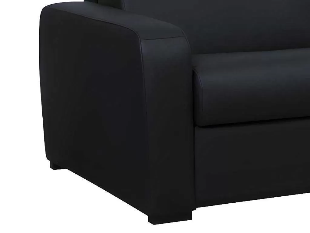 Sofá Cama De Abertura Rapida*Vente-unique Sofá-Cama De 3 Lugares Convertivel Abertura Rapida Em Couro Preto Colchão De 18 Cm - Bevis