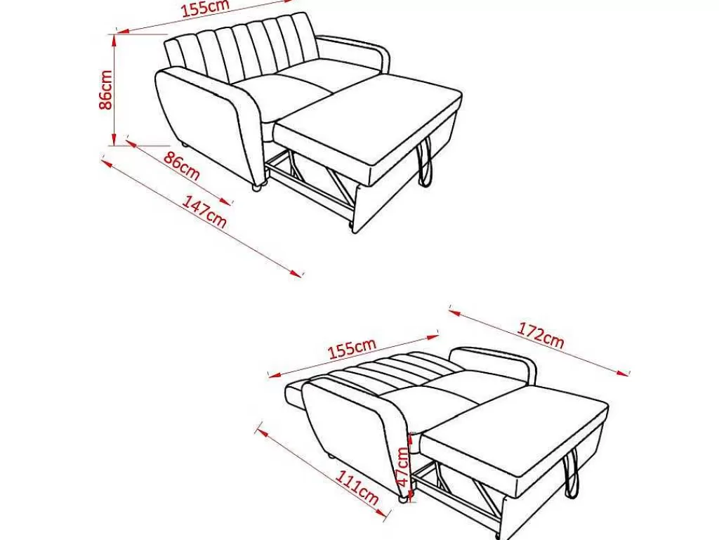 Sofá Cama Clic-Clac E Dobravel*Saldosystocks Sofá-Cama Duplo Berlim 155X86Cm (Cama: 172X155Cm)